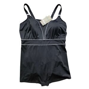 NWT Amoena Ravello Sarong One Piece Swimsuit Black Silver Size 22D